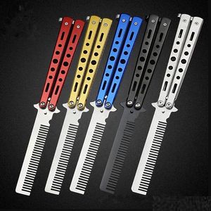 Wholesale Foldable Stainless Steel Comb Hand Made Hair Pomade Styling Butterfly Comb C-25 Hairdressing Knife Comb For Training