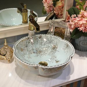 Flower Chinese Countertop Basin Sink Handmade Ceramic Bathroom Vessel Sinks Vanities decorative art wash basin