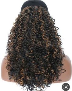 Mode Black Brown Highlights 1b / 30 Human Hair Kinky Curly Hair Extensions Drawstring Ponytail Hårstycke med två clips 140g