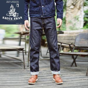 Salezhan 316xx Casual Selvedge Jeans Surowy Denim Nieopisany Selvage Indigo Denim Proste męskie Dżinsy CJ191210