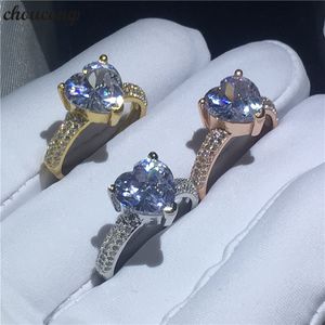 Choucong 3 kolory kształt serca pierścień 3CT Diament 925 Sterling Silver Engagement Band Pierścionki dla kobiet Biżuteria Prezent