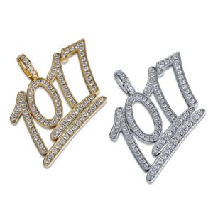 números migos moda- 1017 diamantes colares de pingente de homens mulheres luxo número pingentes de ouro 18K zircons cobre dom colar de jóias