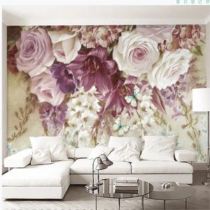 Photo Mural wallpaper tridimensional flor TV pintura pintados à mão fresca moderna pintura a óleo parede de fundo