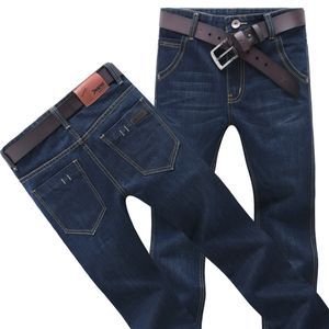 Ny ankomst herr mörkblå jean högkvalitativ denim jeans full längd fritid standard rak jean byxa plus storlek freeshipping