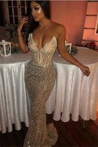 Sexy Bling Sequined Evening Dresses Sweetheart Crystal Mermaid Prom Dress Saudi Arabia Plus Size Pageant Gowns Vestdios de Novia E010