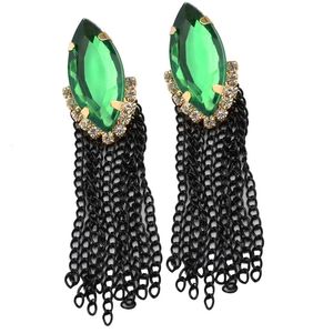 Kız Takı Moda Altın Kaplama Metal Yeşil Kristal Siyah Zincirler Tasselleri Dangel Küpe