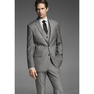 Classic Designe Grey Groom Tuxedos Notch Lapel Two Button Groomsmen Mens Wedding Tuxedos Excellent Man Blazer Suit(Jacket+Pants+Vest+Tie)753