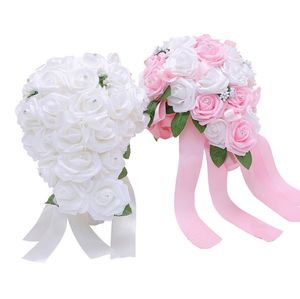 Bouquets De Casamento de noiva PE rose Flores Rose cai buquê com pérolas bling Wedding Bouquet flores WQ65