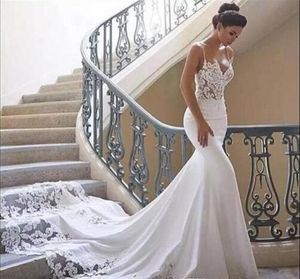 Sexy Sirena Abiti da sposa in pizzo Mermaid 2019 Nuovo Vendita calda su misura Cappella Cappella Treno Spaghetti Strap Satin Bidal Gowns Vestido de Novia