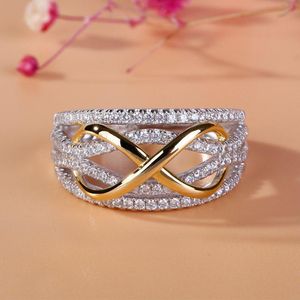 Crystal Gold Infinity Ring Band Finger Kontrast Color Diamond Rings Women Engagement Wedding Fashion Gift