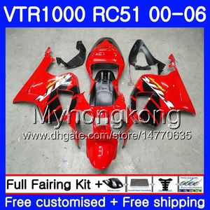 Kit för Honda VTR1000 RC51 SP1 SP2 00 01 02 03 04 05 06 257HM.0 RTV1000 VTR 1000 2000 2001 2002 2003 2004 2005 2006 Fairing Factory Red Blk