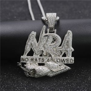 Hip Hop Buchstaben Halskette „NO RATS ALLOWED“ Anhänger Iced Out Vollzirkon Herren Bling Schmuck Geschenk