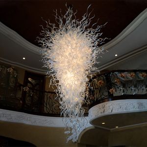 Lampy Białe duże żyrandole światła styl europejski ręcznie dmuchany szklany żyrandol schody LED wisiorek światło do dekoracji domu