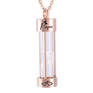 Collar de urna de reloj de arena de oro rosa de moda Cenizas de cremación Joyería conmemorativa Colgantes transparentes Kit de relleno gratis Cadena