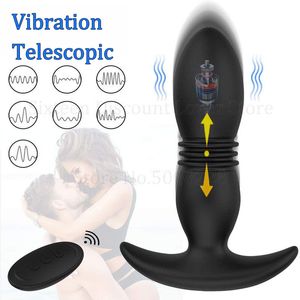 Wireless Remote Control Vibrating Telescopic Male Prostate Massager 7speed Anal Butt Plug Vibrator Anal Sex Toys For Men Women T200518