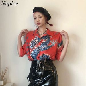 Neploe Harajuku New Summer Blouse 3d Dragon Print Shirt 2019 Short Sleeve Turn-down Collar Tops Woman Man Causal Blouses 35272 C19041201