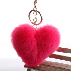 Fur Love Heart Shape Keyring Romantic Cute Soft Pom Pom Pendant Phones Car Bag Charm Tag Key Chain Keychain Key Ring Holder