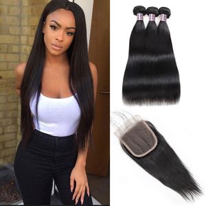 Human Hair Bundles With Closure Body Wave 3PCS With 4x4 Lace Closure 100% Unprocessed Virgin Human Hair Extensions