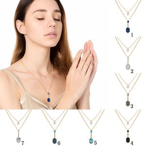 New Shiny Druzy stone layered necklaces Geometric Natural stone Faux pearl Pendant Gold Multi-layer chains Choker For women Fashion Jewelry