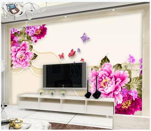 Personalizado 3d mural wallpaper foto papel de parede Modern simples flor peônia sofá borboleta fundo TV parede papel de parede para paredes 3d