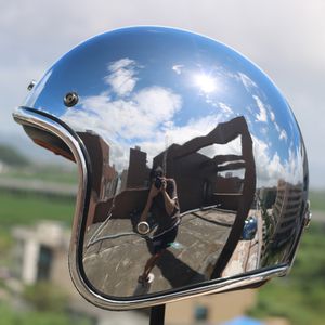 Casco da moto vintage Jet - Casco color argento cromato per specchio Moto Cafe Racer - Casco da motociclista edizione 2019 - Attrezzatura da guida elegante e sicura!