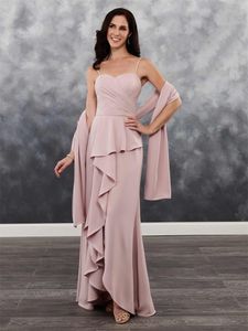 Sexy Pink Sweetheart Evening Dresses Spaghetti Ankle Length Split Front Wedding Guest Dress Cascading Ruffles Party Dresses