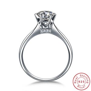 Clasical Fashion Jewelry Real 925 Sterling Silver Round Cut Solitaire White Topaz CZ Diamond Kobiety Wedding Bridal Pierścień Dla Lovers '