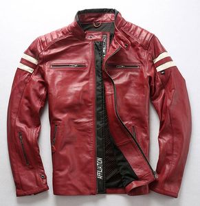 2019 AFFLIATION giacca in pelle corta da moto slim fit con colletto rialzato in pelle primo strato a contrasto di colore