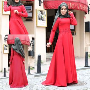 Muslimska kvällsklänningar 2019 senaste design långa ärmar satin formella hijab islamiska dubai kaftan saudiarabiska prom wear party kappa