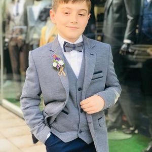 Klassische graue Hochzeitsanzüge für Jungen 2019 mit zwei Knöpfen und Revers für Kinder, formelle Kleidung, Smoking, Ballanzug (Jacke + Weste)