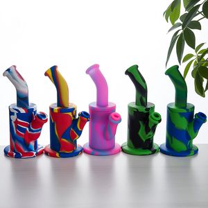 Silicone Water Bong Hookah Tubo de silicone colorido com tigela de vidro downstem camuflagem reciclador de petróleo 9 