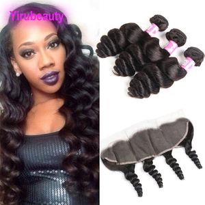 Indian Virgin Hair Extensions Bundles With Frontal 13 By 4 Loose Wave Closure With 3 Bundles Unprocessed Human Hair Weaves 4pieces/lot