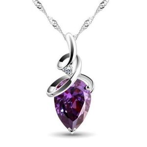 Luckyshin Lot Latest Natural Fire Amethyst Pendants 925 Silver Necklaces American Weddings Jewelry Gift Zircon Pendants 10 Pcs