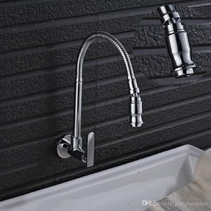 Wall Mounted chrome basin/kitchen/bathroom/bath faucet mixer tap single Cold pull down sprayer
