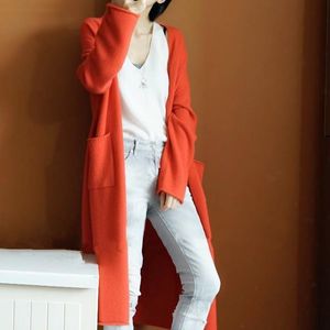 2019 Ny Fashion Maxi Long Cashmere Sweater Kvinnor Cardigan Coat Kvinna Double Pocket Stickade Tröjor V-Neck Wool Cardigan