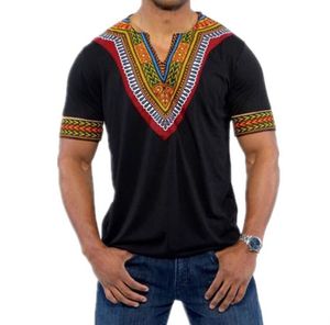 2019 Europe and America Fashion African National Wind Print V-neck Short Sleeve T-Shirt Tops Men's Tops T-shirt