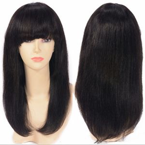 Malaysian Human Hair Lace Front Wigs with Bangs 130% Natural Color Straight Wig 8-24 inch