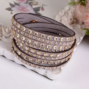 Wholesale- Bracelet For Women Fashion jewelry Leather Bracelet Wrap Multilayer Crystal Bracelet