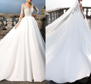 Gorgeous Långärmad Poet Princess Bröllopsklänningar Beach 2022 Empire Waist Scoop Hollow Back Satin Vestidos de Novia Afrikansk bröllopsklänning