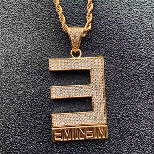 Hip Hop Diamond Letter E Necklace Pendant Iced Out Full CZ 18K Guldpläterad Mens Bling Smycken Gift