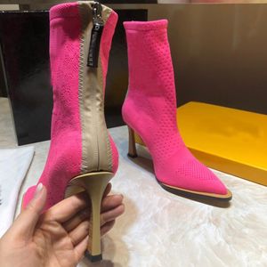 Kobieta dzianiny Buty Fframe Wskazylenie Toe Botki Buty Zip Zamknięcie Stiletto Heel Włochy Moda Buty Europejski rozmiar 35-39