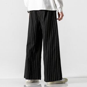 Calças masculinas sinicismo loja homens listrado estilo chinês perna larga homens 2021 japão calças soltas macho oversize vintage casual