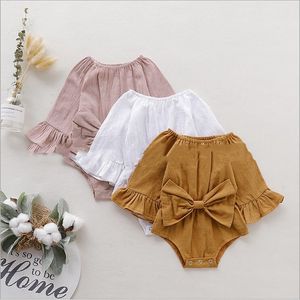 Baby Girl Rompers Clothes Infant Ruffle Bowknot Jumpsuits Toddle Summer Solid Onesies Newborn Fashion Boutique Cotton Climb Bodysuits B7163