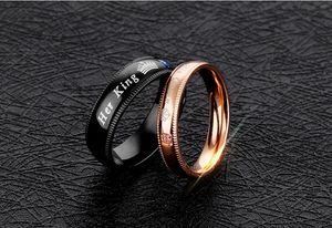 Her King His Queen Couple Ring Titanium Steel Personality Band Engraved Romantic Ring Men Women Engagement Wedding Trendy Jewelry