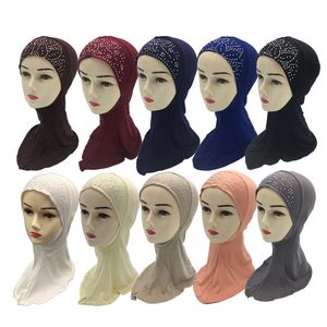 Copertura trasversale Interno Hijab Cap Lady Copricapo Osso Cofano Musulmano Hijab Strass Donne Sciarpa Hijab Copricollo islamico Cofano