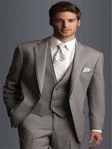 Light Grey Groom Tuxedos Notch Lapel Groomsman Wedding 3 Piece Suit Classic Men Business Prom Party Jacket Blazer(Jacket+Pants+Tie+Vest) 276