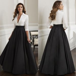 Elegant Long Sleeves Mother Of The Bride Dresses Deep V Neck Pleated Wedding Guest Dress A Line Floor Length Satin Evening Gowns237c