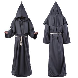 Medeltida kostym Män Kvinnor Vintage Renaissance Monk Cosplay Cowl Friar Priest Hooded Robe Rope Cloak Cape Kläder 7 Färg Välj storlek (S-XL