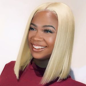 Blonde Straight Bob Wigs for Women 613 Peruvian Remy Human Hair 13x4 Lace Front Wig 8-16 inch