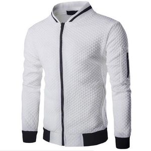 Mens Veste Homme Bomber Fit Argyle 지퍼 재킷 캐주얼 자켓 2019 가을 새로운 트렌드 화이트 패션 남성 자켓 옷